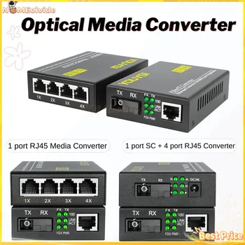 1 pár 10/100Mbps Media Converter 1 port, RJ45 1 port KP + 4 port, RJ45 1 port SC Egyetlen Mód, Optikai Optikai Átalakító Gyors Sebesség