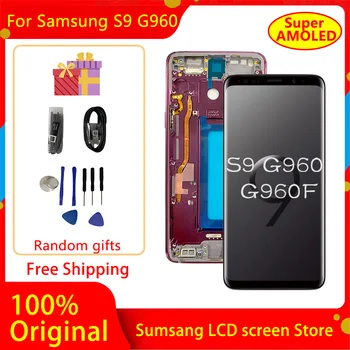 100% EREDETI AMOLED Csere Samsung Galaxy S9 LCD kijelző érintőképernyő Digitalizáló a Keret G960N G9600 Nem Éget