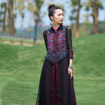 2023 kínai nemzeti stílus női szatén mellény ruha szatén jacquard patchwork design állvány galléros ujjatlan laza fényvisszaverő mellény s600