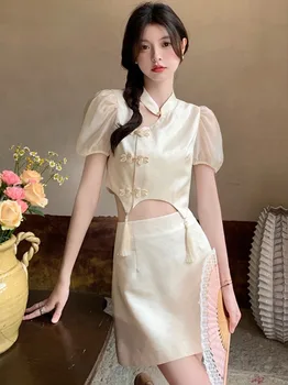 2023 új kínai vintage stílusú női elegáns cheongsam szexi qipao ruha swt állni gallér keleti vintage stílusú ruha szett
