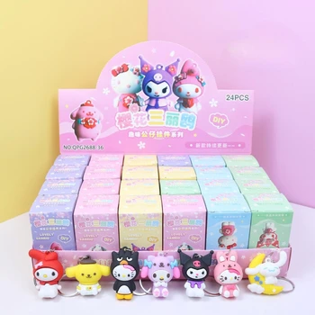 24pcs Anime Sanrio Kuromi A Dallam Hello Kitty Kulcstartó Rajzfilm Modell Dobozba csomagolt Autó Kulcs Meglepetés Játékok Lóg Ékszerek Ajándékok
