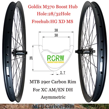 29er MTB XC AM/HU DH Kerékpár 38mm Széles Karbon Felni 28mm Mély Aszimmetrikus 28/32Hole Goldix 6 Csavar Boost Ratchet 36T Hub HG XD MS