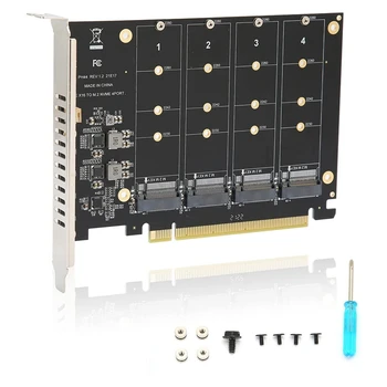 4 Port M. 2 Nvme SSD PCIE X16M Kulcs Merevlemez Átalakító Olvasó Bővítő Kártya, 4 X 32Gbps Átviteli Sebesség (PH44)