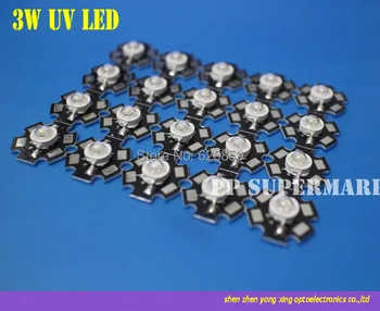 50PCS 3W UV/Ultra Violet High Power LED-Emitter 395-400NM a 20mm-es Csillag Platine Hűtőborda