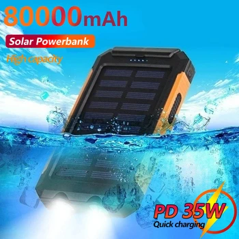 80000mAh Portable Solar Power Bank Vízálló Külső Akkumulátor SOS LED Utazási Powerbank a Xiaomi Iphone Samsung