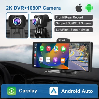 Autó Carplay Vezeték nélküli Hordozható 10.26 Hüvelyk 2K DVR+Hátsó Kamera Felvétel WIFI 5G Android Auto Navigációs Forgatható Műszerfal AI Hang