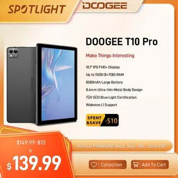 DOOGEE T10 Pro Tablet 10.1 FHD Kijelző TÜV SÜD Hitelesített 8GB+256 gb-os 8580mAh Támogatás Widevine L1 8.4 mm-es Fém váz 13MP Kamera