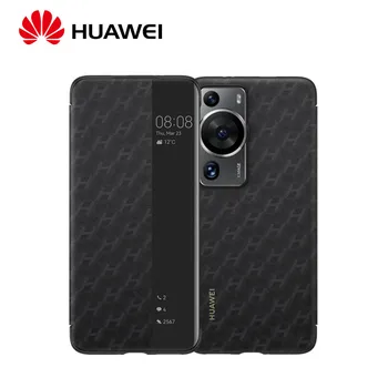 Eredeti Huawei P60 Pro Fedél A Logó Az Esetben A Huawei P60 Bőr Eset Smart View Flip Tok Védő Héj