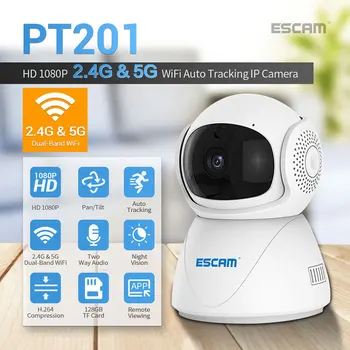ESCAM PT201 1080P Smart Kamera Vezeték nélküli CCTVNetwork 2.4 G 5G WiFi IP Kamera, IR, éjjellátó Baba Monitor