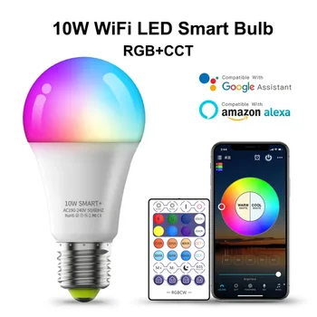 Fényes, 2.4 G WiFi Bluetooth távirányítós Intelligens Izzó Fény 4 RGB Színes Szabályozható Lámpa, Időzítő Funkció, Kompatibilis
