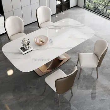 Fényes Rock Testület Étkező Asztal 4 Szék, Modern, Minimalista Luxus Téglalap alakú Asztal Nappali Bútor GY50CZ