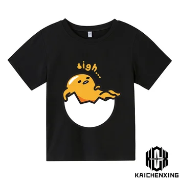 Gyerekek T-shirt Gudetama Anime Nyomtatott, Pamut, jól Szellőző Alkalmi Felső Megfelelő 3-12 Éves Kisgyermek Nyári Fekete Rövid Ujjú