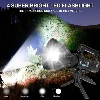 High Power LED-es Zseblámpa, Ultra Hosszú Világítási Távolság, Lámpa, Fényszóró USB Újratölthető Erős Reflektorfényben Kemping Lámpa