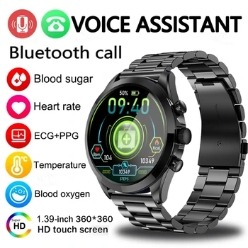 Invazív vércukorszint Okos Órák a Férfiak Egészséges Test Hőmérséklet Monitor 360*360 HD Bluetooth Hívás Okos pulzusszám Smartwatch