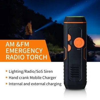 Kézi Hajtókar Rádió FM/AM Sürgősségi Lámpa Power Bank Kézi kézi indítása Zseblámpa Sürgősségi Telefon Töltése Bank