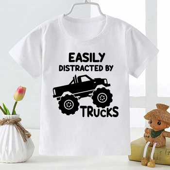Könnyen Elterelte a Teherautók Vicces Gyerekek T-shirt Monster Truck Nyomtatás Fiú Ruhákat Utca Harajuku Gyermekek Felső Póló Ingyenes Szállítás