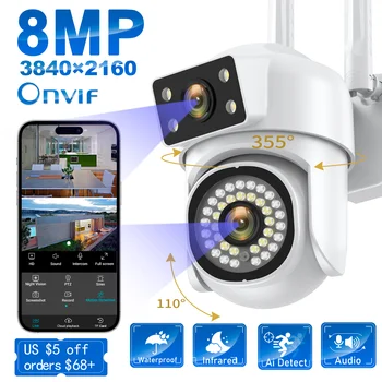 Kültéri WIFI 8MP Kamera AI mozgáskövető IP Kamera, Biztonsági kamera éjjellátó Színes, Vezeték nélküli, Vízálló CCTV Kamera