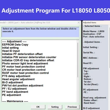 L18058 L8058 AdjProg Beállító Szoftver, Program, Készlet Epson EcoTank L8050 L18050 L18058 L8058 Technikus, Kizárólag V1.0.0