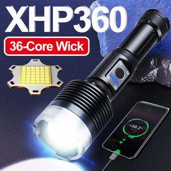 LED Xhp360 Nagyítható 3000lumens 26650 Újratölthető Lámpás, Fény Opcionális Kemping Túrázás Napi Használat Autó, Vadászat, Halászat, Zseblámpa