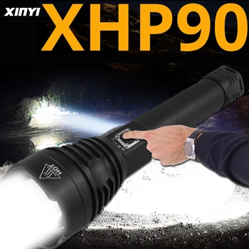 Legerősebb XHP90 LED Taktikai Zseblámpa vízálló Zseblámpa 3 mód Nagyítható Vadászni, kempingezni, lámpák 18650 vagy 26650