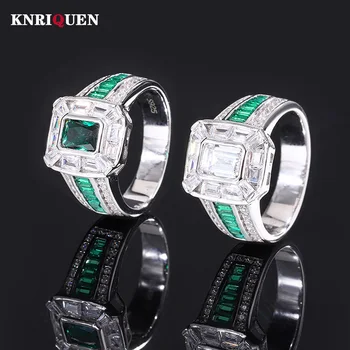 Luxus Retro 100% 925 Ezüst 6*7.5 mm-es Smaragd Labor Gyémánt Gyűrű a Nők Drágakő Esküvői Gyűrű Párt Jó, Ékszerek, Ajándékok