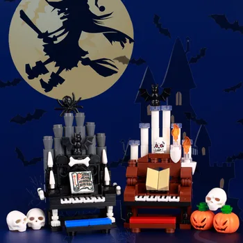 MOC Város Halloween Horror Csontváz-Ember építőköve Zongora Vámpír Gótikus Szél Orgona Kis Részecske Tégla Gyerek Játék