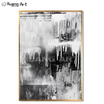 Modern Absztrakt Festmény, Vászon Wall Art Képek Nappali Kézzel készített Fekete-Fehér Mintás Festmény, Fali Dekor Art