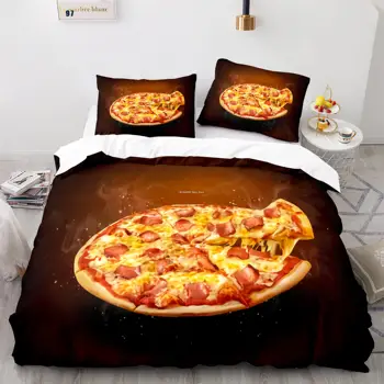 Pizza ágyneműgarnitúra Egyszemélyes Teljes Királynő King Size jó ízű étel Ágy Meghatározott Aldult Gyerek Hálószoba Duvetcover Beállítja a 3D Nyomtatás 011