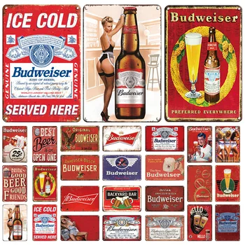 Retro Klasszikus Amerikai Budweiser Sör Márka Fém Adóazonosító Jele, Dekoratív Klasszikus Metal Lemez, Bár, Klub, Pub Barlang Üzlet Dekoráció