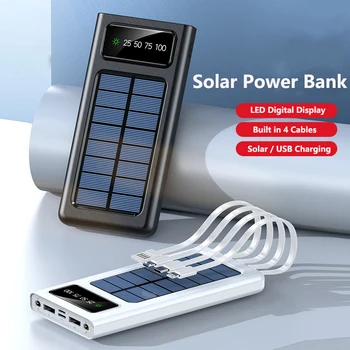 Solar Power Bank 30000mAh Kábellel Hordozható Töltő LED Poverbank Külső Akkumulátor Powerbank iPhone Xiaomi Samsung Huawei