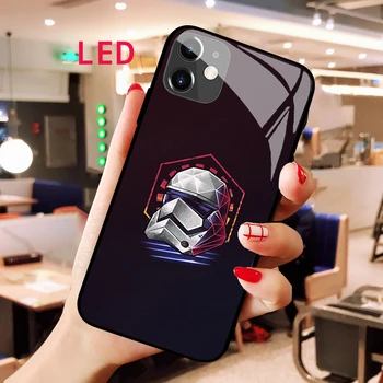 star wars Rohamosztagos Világító Edzett Üveg telefon tok Apple iphone 13 14 Pro Max Puls Luxus Divat RGB LED új borító