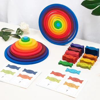 Szivárvány Candy Koncentrikus Körök, valamint a Gyűrűk Színe Válogatás Játékok Halmozási Blokkok Montessori Oktatási Fa Játékok