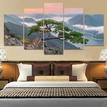 Táj Bonsai Fát, 5 Darab Vászon Nyomtatás Wall Art Poszter lakberendezési 5 HD Panel Nyomtatási Kép Room Decor Festmények