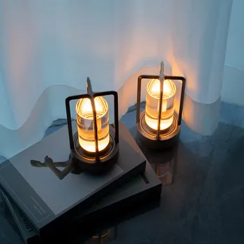 USB asztali lámpa vezeték nélküli töltés hotel asztali lámpa érintse meg tompítása étterem bár hangulat Lámpa Retro egyszerű lámpa LED-es Éjszakai Fény