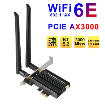 WiFi 6E 3000Mbps Vezeték nélküli Hálózati Kártya Tri Band 2.4 G/5G/6Ghz PCI Express Adapter Kompatibilis Bluetooth-5.2 Adapter Nyerni 10/11