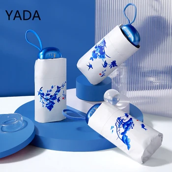 YADA Divat Mini 5 Összecsukható Esernyő Napernyő Varázsa Eső, Nap Esernyő Női Kék-Fehér Porcelán Esernyők YS230013