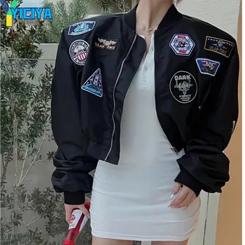 YICIYA bomber dzseki női válogatott új felsőruházat fekete Kabátok Amerikai y2k racing túlméretes baseball Dzseki design kabát