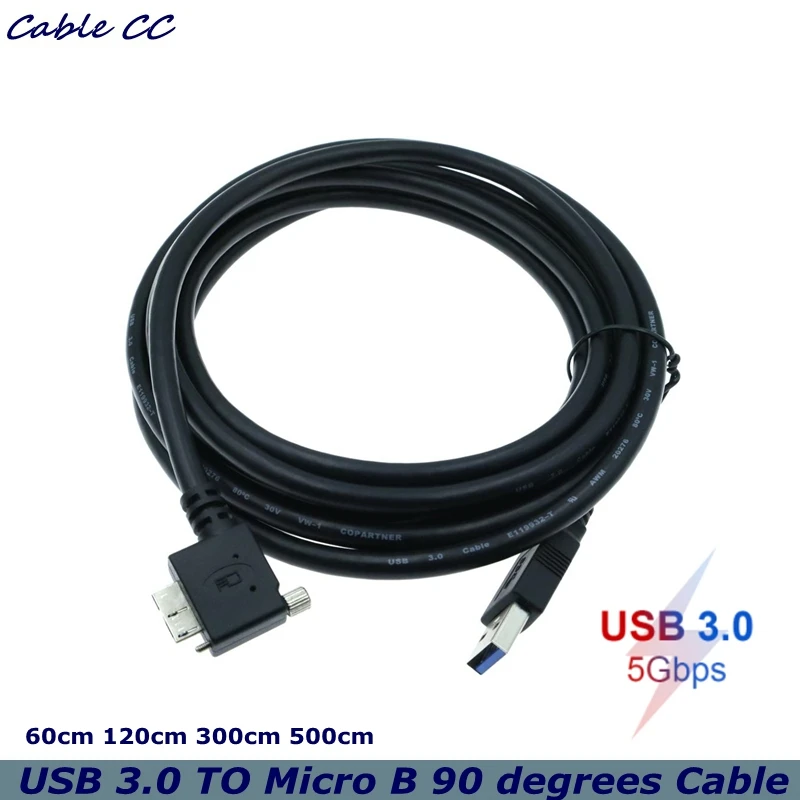 90 Fokos Jobbra & Balra & Up & Le Ferde Micro USB-B 3.0 rögzítőcsavar Mount USB 3.0 USB3.0 Típusú Férfi Adat kábel 1.2 m 3m 5m