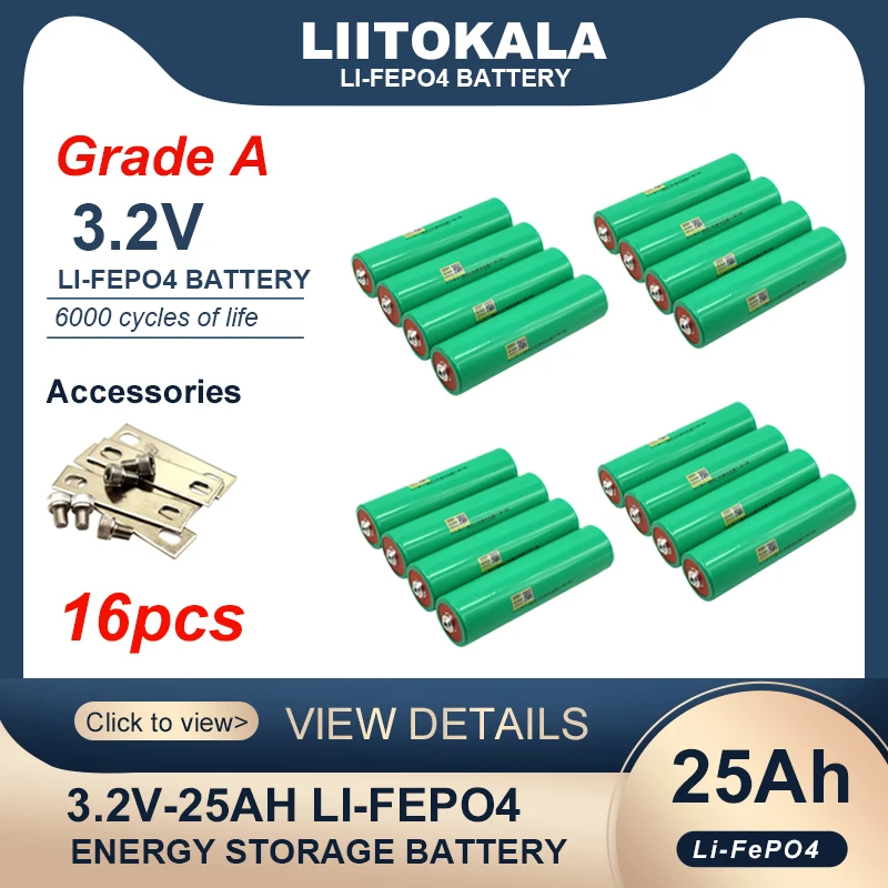 16x LiitoKala 3.2 V 25Ah LiFePO4 akkumulátor 46160 foszfát a 4S 12V Motorkerékpár, Autó, motor akkumulátorok Módosítás Fokozatú adómentes