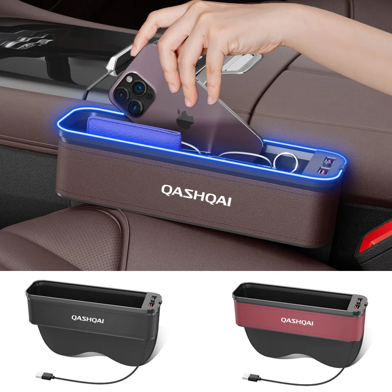 Gm autósülés Tároló Doboz Hangulat Fény Nissan Qashqai Tisztítás Szervező USB Töltés Tartozékok