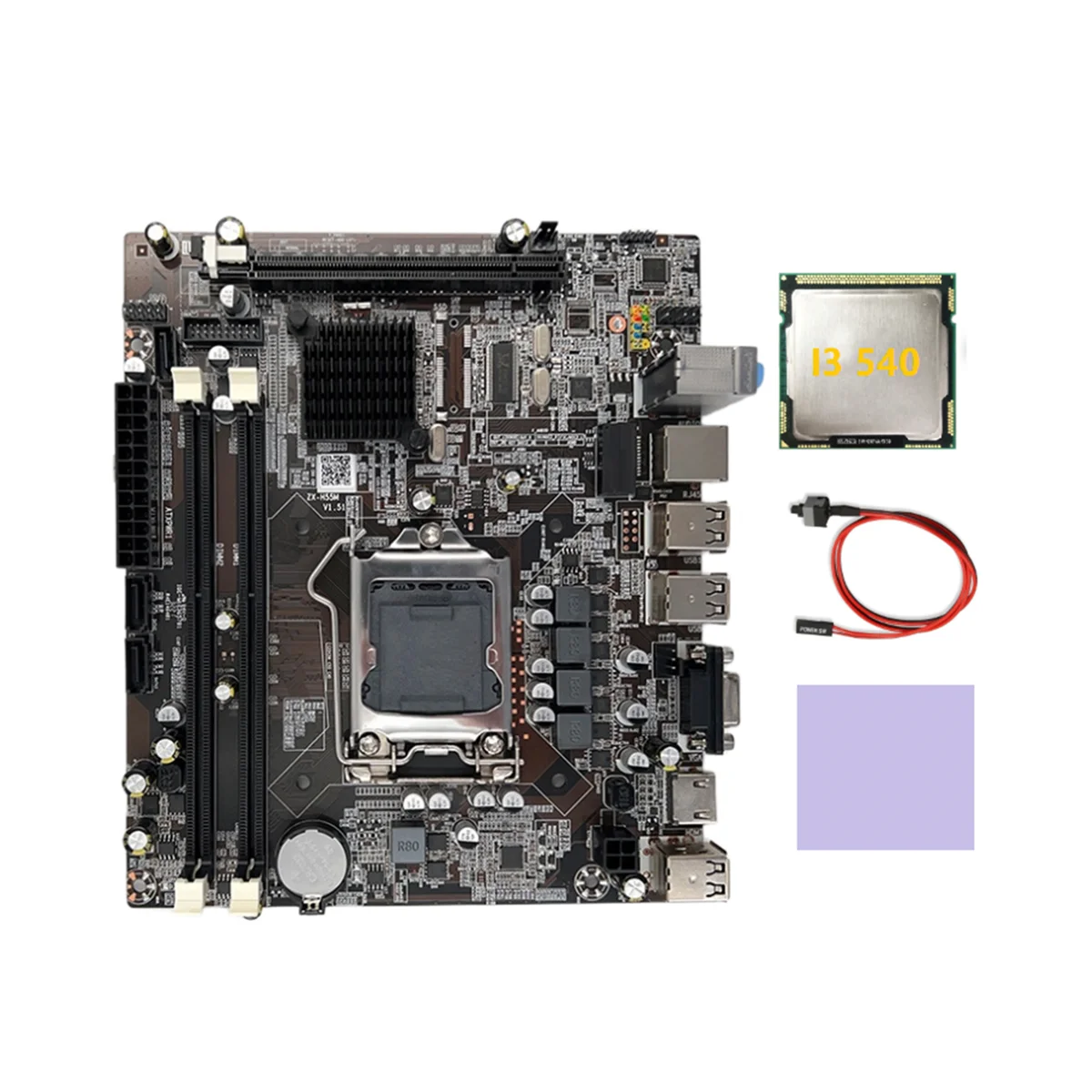 H55 Alaplap LGA1156 Támogatja I3 530 I5 760 Sorozatú CPU, DDR3 Alaplap+I3 540 CPU+Kapcsoló Kábel+Thermal Pad