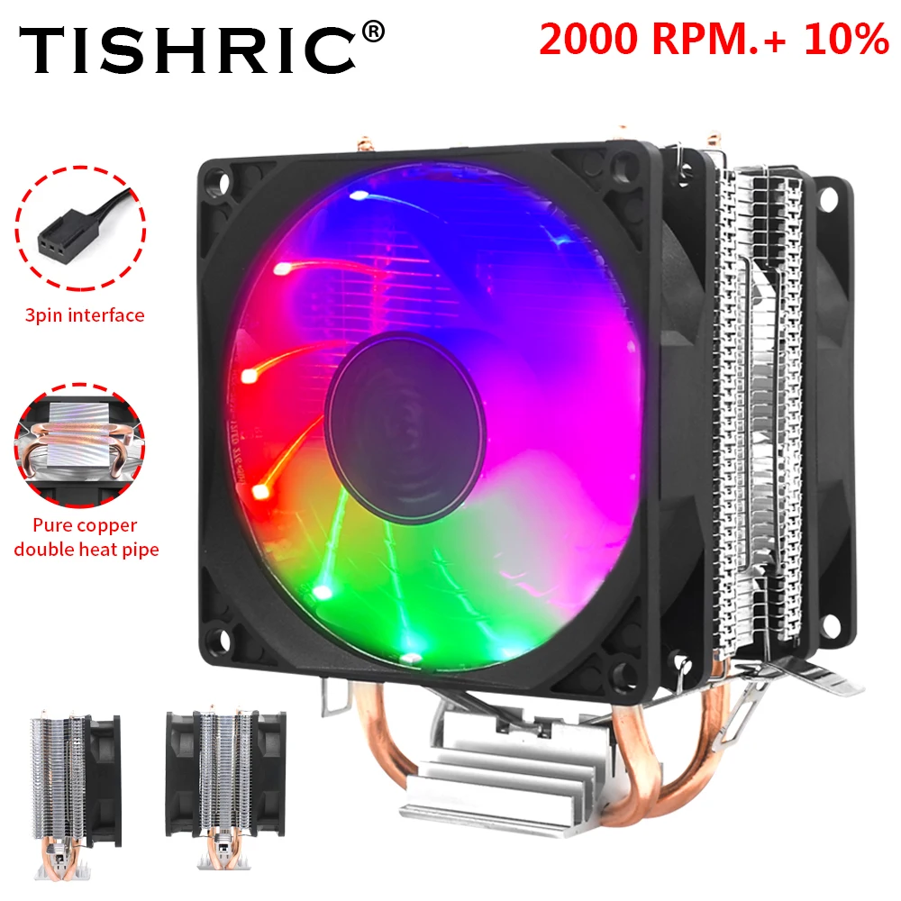 TISHRIC 2 Hő Csövek CPU-Hűtő Ventilátor 3-Pin PWM RGB Ventilátor, Hűtő CPU Hűtő Ventilátor Intel AM3 AM4 LGA115X 1700 775