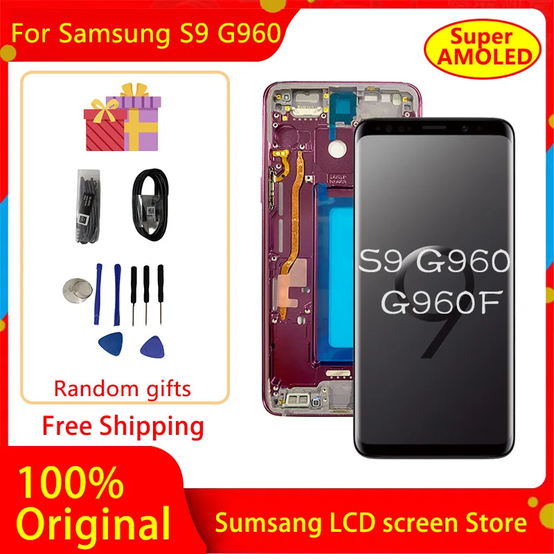 100% EREDETI AMOLED Csere Samsung Galaxy S9 LCD kijelző érintőképernyő Digitalizáló a Keret G960N G9600 Nem Éget