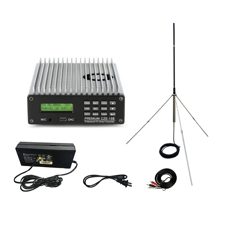 1-15 watt Állítható 87~108MHz Egyház /Autó Mozi/Iskola FM Transmitter Készlet