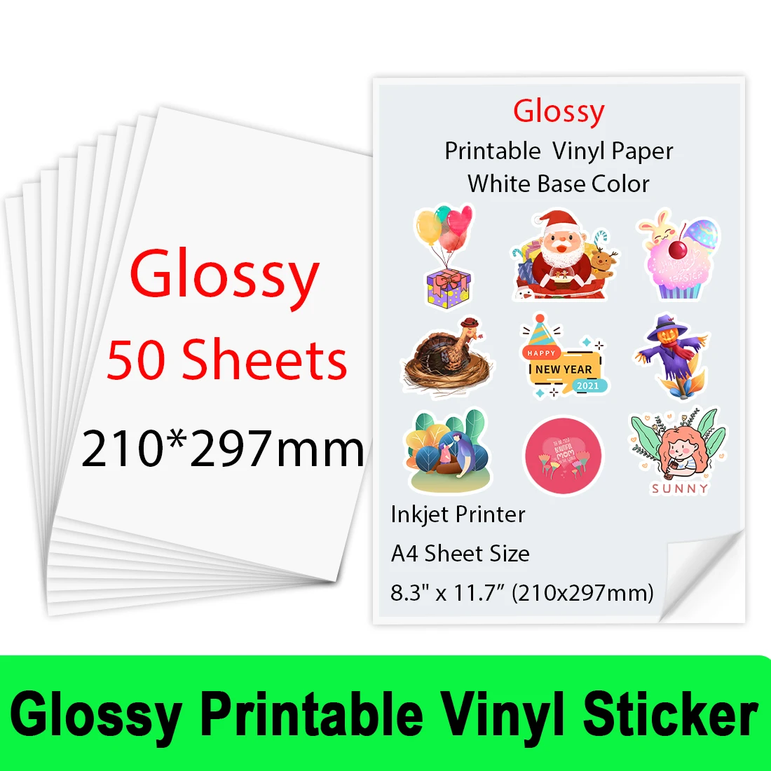 50Sheets A4-es Fehér Nyomtatható Vinyl Matrica, Papír 210*297mm Vízálló Öntapadó papír A Tintasugaras Nyomtató DIY Címke