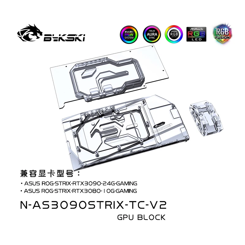 Bykski Víz Blokk használata az ASUS ROG STRIX RTX3080 /3090 SZERENCSEJÁTÉK-GPU-s Kártya / Réz Hűtő / Aktív Hátlap RGB-EGY-RGB AURA