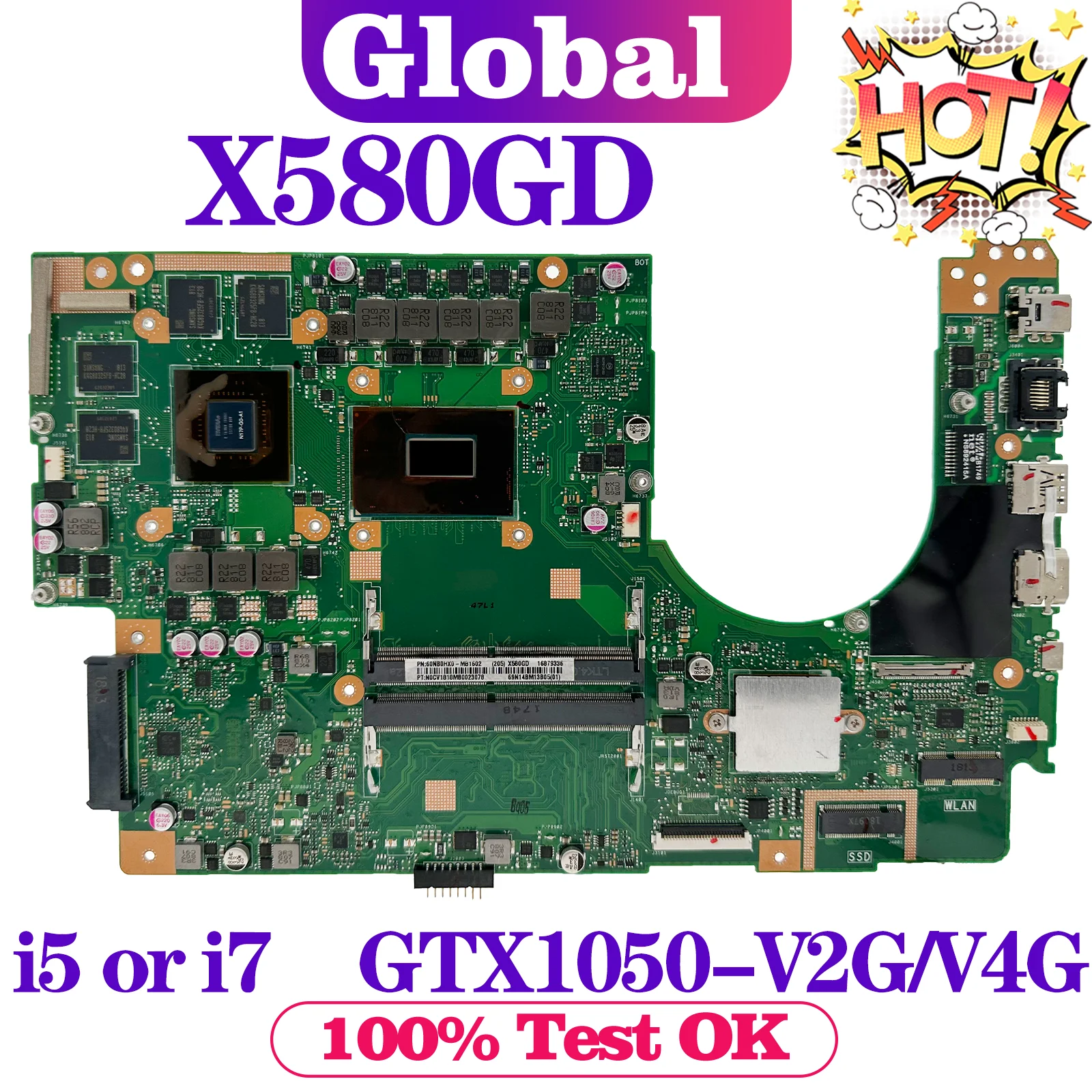 KEFU Alaplap Az ASUS Vivobook N580G NX580G M580G N580GD NX580GD M580GD X580GD Laptop Alaplap i5 i7 8. GTX1050-V2G/V4G