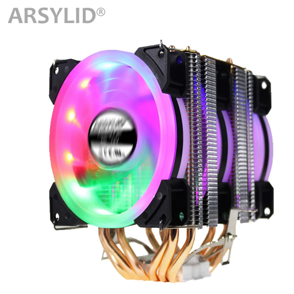 ARSYLID KN-609 6 heatpipe dual-torony hűtés RGB 4 tűs PWM ventilátor CPU-hűtő LGA775 115X 1366 2011 AM3 AM4 9cm ventilátor támogatja az Intel az AMD
