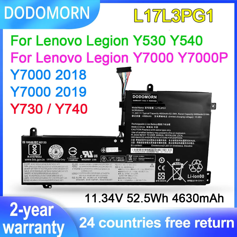 DODOMORN L17L3PG1 Akkumulátor Lenovo Légió Y530 Y530-15ICH Y700 2018 2019 Y7000P L17M3PG1 L17M3PG2 L17M3PG3 L17C3PG1 L17C3PG2