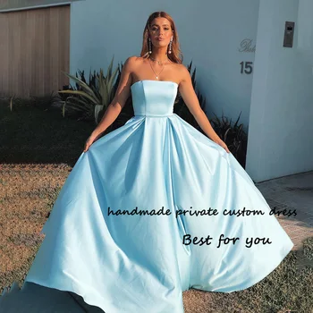 Ég Kék Pántnélküli Nők Koszorúslány Ruhák Elvágta Redők Szatén Hosszú Elegáns öltözék Este Fél Ruhák Esküvői